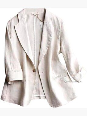 Linen Blazer Women 3/4 Sleeve Lightweight Business Casual Spring Summer Jacket